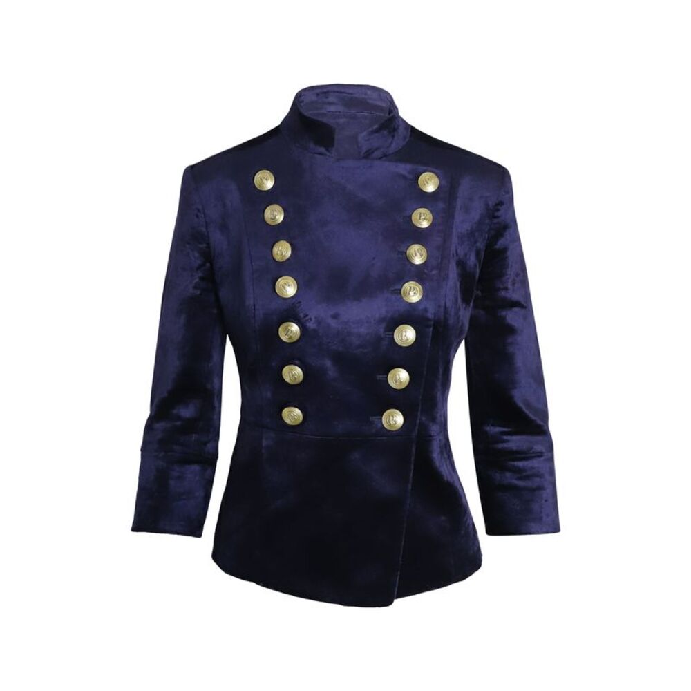 Pierre Balmain Military Blazer and Shorts Set in Blue Velvet - Picture 11 of 12